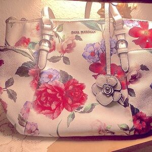 💐Dana Buchman~ Shoulder Bag ~ Purse ~White Floral Hand Bag 🌺 TOTE 👜🌸